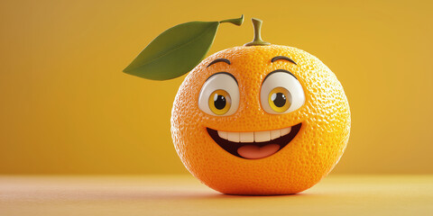 Smiling orange fruit character showing happiness and joy