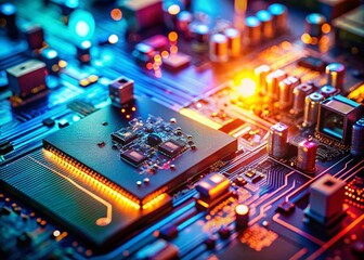 Obraz premium Abstract Tilt-Shift Photography of Circuit and Circuit Board Textures, Vector Illustration for Technology and Design Backgrounds, Perfect for Digital Projects and Presentations