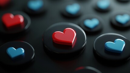 black balloon with colorful heart valentine concept