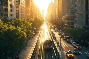 Obraz premium City street train track running through it is Ensuring transportation equity