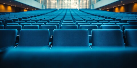 Obraz premium Rows of blue seats in a large auditorium.