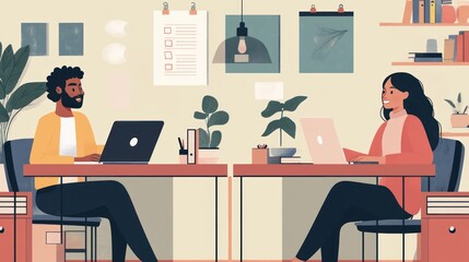 Fototapeta premium Two People Working in an Office