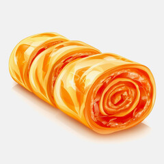 Fototapeta premium Delight in this fresh Swiss roll showcasing smooth layers of sweetness on a pristine white background, perfect for food photography and culinary presentations.