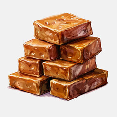 A vibrant illustration of stacked toffee pieces, showcasing their rich caramel color and texture, perfect for use in food-related designs or promotions.