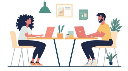 Couple Working Together on Laptops