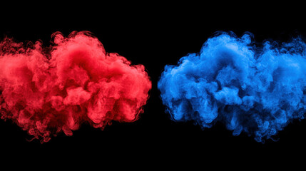 Fototapeta premium Red and blue smoke clouds merging in dramatic display of color