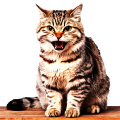 Fototapeta premium Angry and surprised cat isolated on transparent background with a funny and excited expression