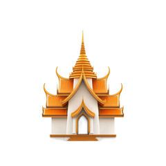 Fototapeta premium 3D Icon of Thai Temple Pagoda - Intricate Golden Details and Traditional Roof Isolated on White