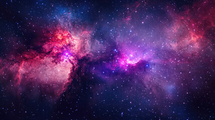 Obraz premium Vibrant Cosmic Nebula, a stunning display of purple and red hues amidst a sea of twinkling stars in an expansive universe.