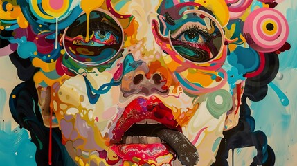 Fototapeta premium Abstract Portrait of a Woman with Bold Colors and Fluid Shapes