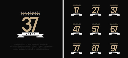 anniversary logo set. vector design with brown color and white ribbon can be use for celebration
