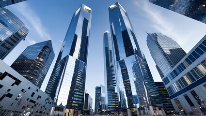 Reflective skyscrapers, business office buildings, Generative.ai