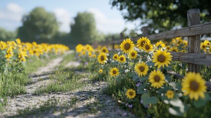 Obraz premium Sunflower Lane Surrounded by Scenic Fields
