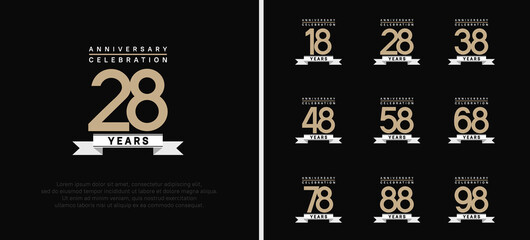 Naklejka premium anniversary logo set. vector design with brown color and white ribbon can be use for celebration