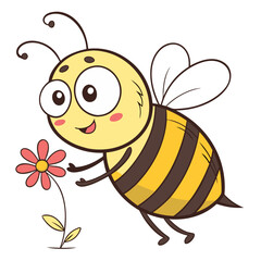 Cheerful cartoon bee with flower, cute insect illustration for children