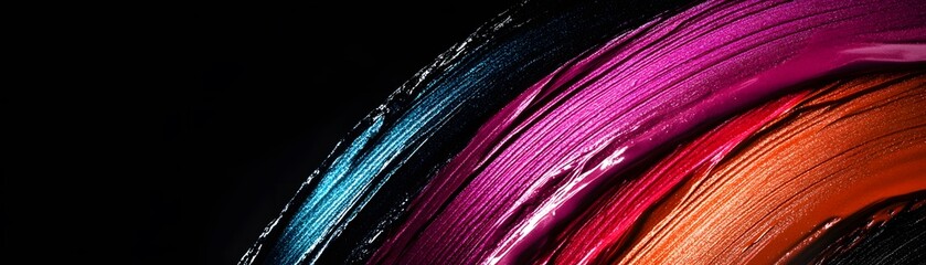 Abstract Swirls of Shiny Blue, Pink, Red, and Orange Paint on Black Background