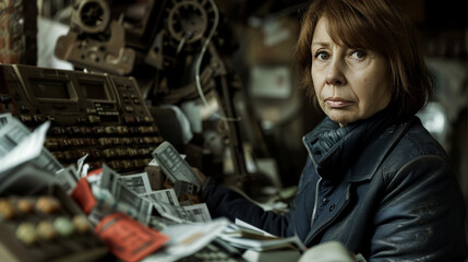 Fototapeta premium Middle-Aged Woman Contemplating Economic Challenges