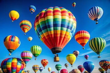 Fototapeta premium Bright Hot Air Balloons Soaring Against a Clear Blue Sky - A Minimalist Perspective on Ambition and Aspiration for Stock Photography