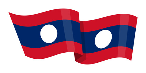 Vector illustration of wavy Laos flag on transparent background