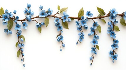 Blue Floral Garlands on White Background