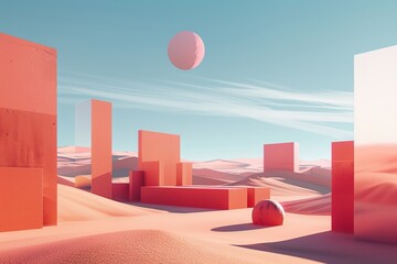 A 3D-rendered minimalist representation of a desert mirage