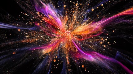Radiant Fireworks Display with Red, Purple, and Gold Sparkles Exploding on Black Background for Festive Celebration