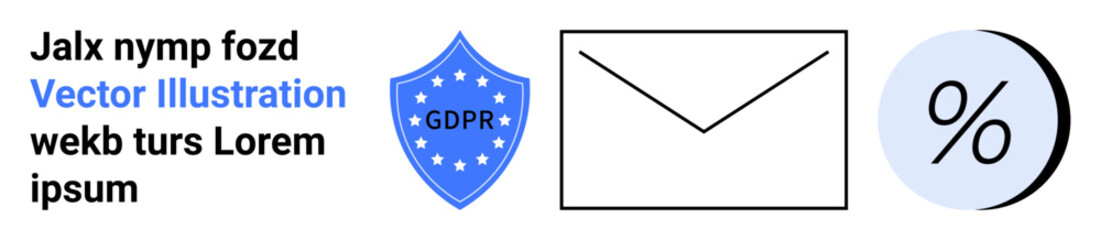 GDPR shield, mail envelope, percentage symbol. Ideal for data protection, email marketing, privacy policies, newsletters, promotional content, financial services, infographics Landing page