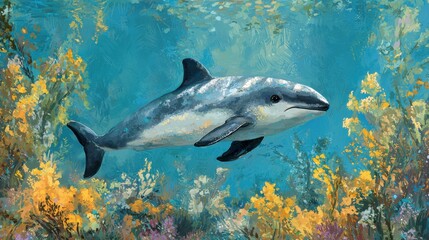 Fototapeta premium Vibrant Dolphin Swimming in Colorful Coral Reef