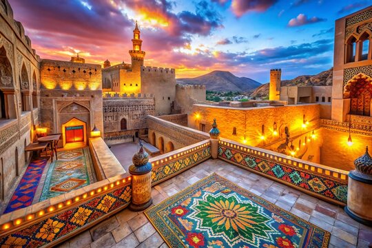 Captivating Islamic Decorations and Inscriptions in Jabreen Castle, Oman showcasing intricate art and architectural beauty, highlighting the blend of history and culture in a stunning setting.