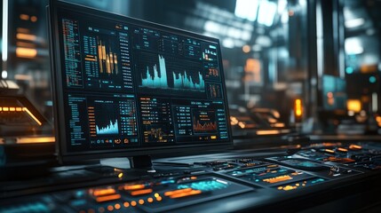 An AI system forecasts financial trends in a cutting-edge lab, showcasing tech's role in financial analysis.