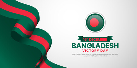 Bangladesh Victory Day Banner Background Design with waving ribbon flag for Poster, Greeting Card