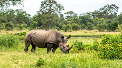 Fototapeta premium Majestic Rhino Grazing in Natural Habitat