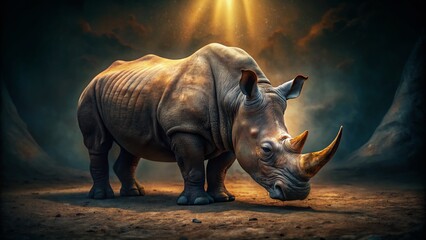 Fototapeta premium Captivating Low Light Photography of a Rhino Art Digital Masterpiece Showcasing Intricate Designs and Textures in a Striking Contrast of Shadows and Highlights