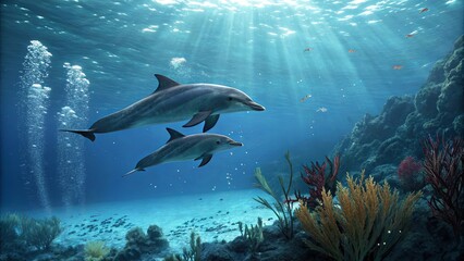 Dolphins Diving Together in the Ocean Blue