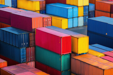 Fototapeta premium vibrant stack of shipping containers at busy port