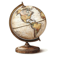 Globe on a white background. 3D illustration. Vintage style. 