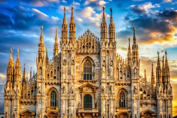 Fototapeta premium Captivating Macro Photography of the Duomo of Milan's Intricate Architectural Details and Stunning Facade Enhancements, Showcasing the Beauty of Gothic Artistry and Craftsmanship