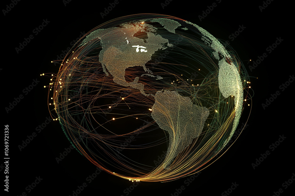 Wall mural digital rendering of world map globe with connected