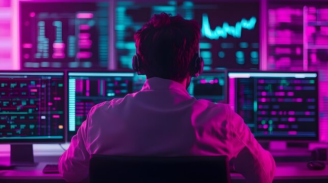 Hacker Working on Monitors