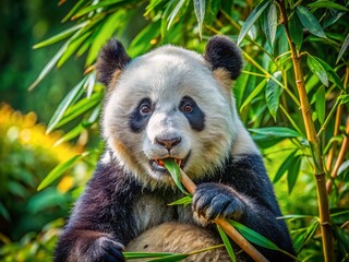 Obraz premium Captivating Panda Enjoying Bamboo in a Serene Natural Setting: Perfect for Wildlife and Nature Lovers, Ideal for Educational and Conservation Campaigns