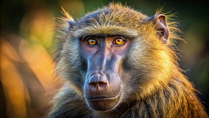 Captivating Portrait of a Baboon in Natural Habitat with Emphasis on Facial Features and Expressions, Perfect for Wildlife and Nature Photography Enthusiasts