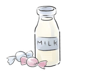 飴玉と瓶に入った牛乳