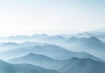 Obraz premium Majestic Blue Mountain Range with Foggy Peaks and Soft Lighting, empty space for designer 