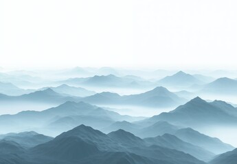 Fototapeta premium Majestic Blue Mountain Range with Foggy Peaks and Soft Lighting, empty space for designer 