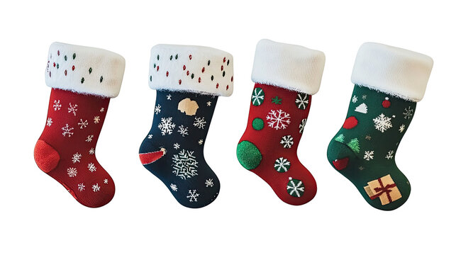 Decorative Christmas Socks Collection on a Transparent Background Generative AI