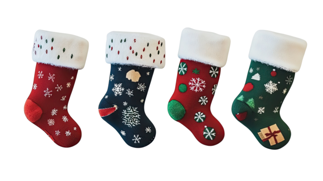 Decorative Christmas Socks Collection on a Transparent Background Generative AI
