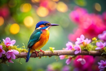 Obraz premium Captivating Tilt-Shift Photography of a Pliszek Portrait Amidst a Lush Natural Landscape, Showcasing Vibrant Colors and Unique Perspectives on Charming Wildlife