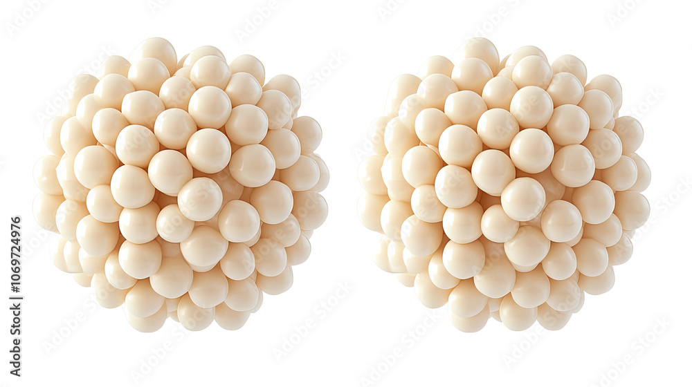 Poster spherical objects in two clusters on clear background generative ai