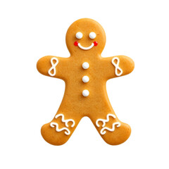 Christmas gingerbread man cookie isolated on transparent background