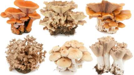 Varied Collection of Mushrooms Displayed on a Transparent Background Generative AI